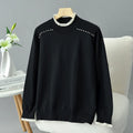 4XL PLUS Size Women's Sweater Autumn And Winter Lace Stitching Mock Neck Beaded Shoulder Fashion Knitted Pullover Jumpers 2271