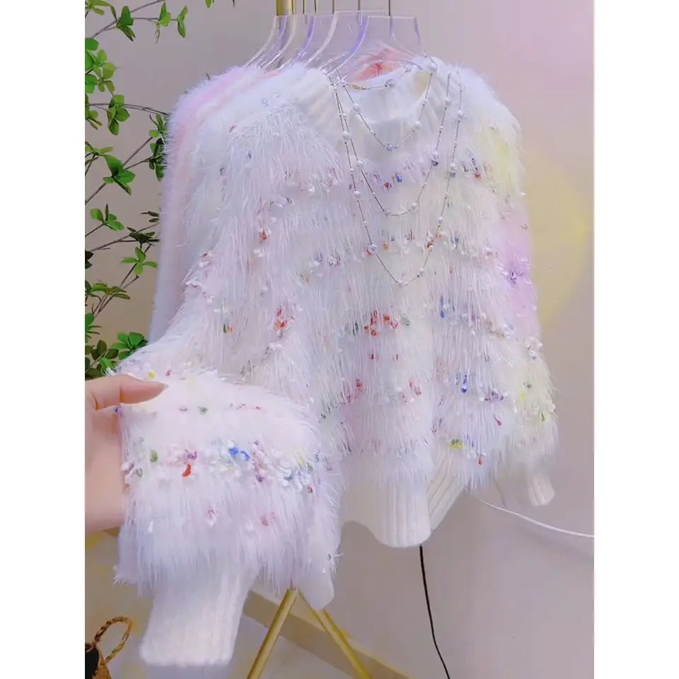 Colorful Dot Knitted Soft and Thick Sweater for Women in Autumn and Winter Slim Korean Version Loose Top